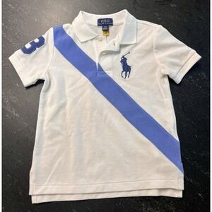 Polo Ralph‎ Lauren Shirt 4/4T Youth Blue White Short Sleeve Crest Striped 3